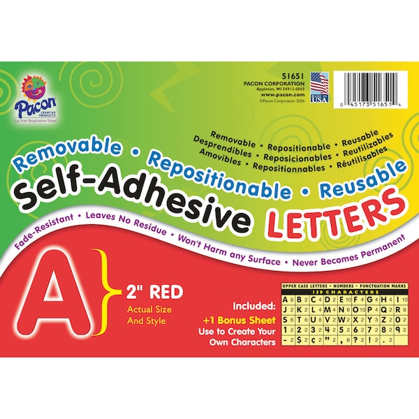 Self-Adhesive Letters, Red, Puffy Font, 2in, PK318
